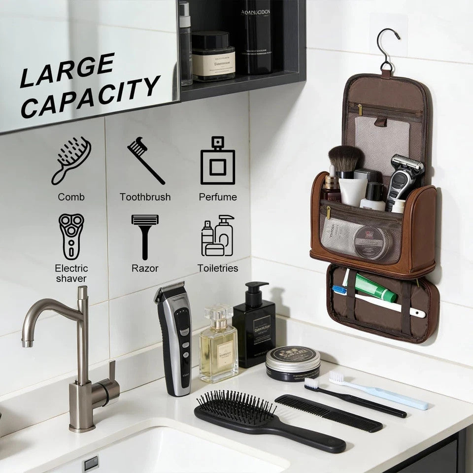 Travel Toiletry Bag for Men and Women Waterproof Leather Hanging Organizer