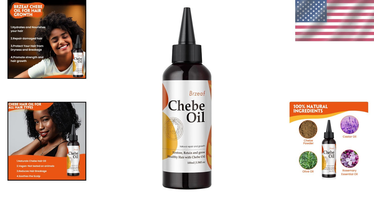 Natural Chebe Oil for Hair Growth & Moisture Restoration - 3.38Oz