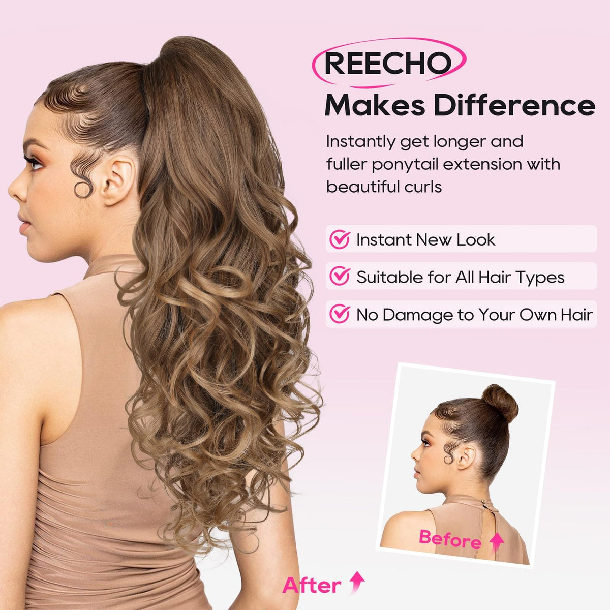 Claw Clip Ponytail Extension 24 Inch Dark Ash Blonde with Golden Ends