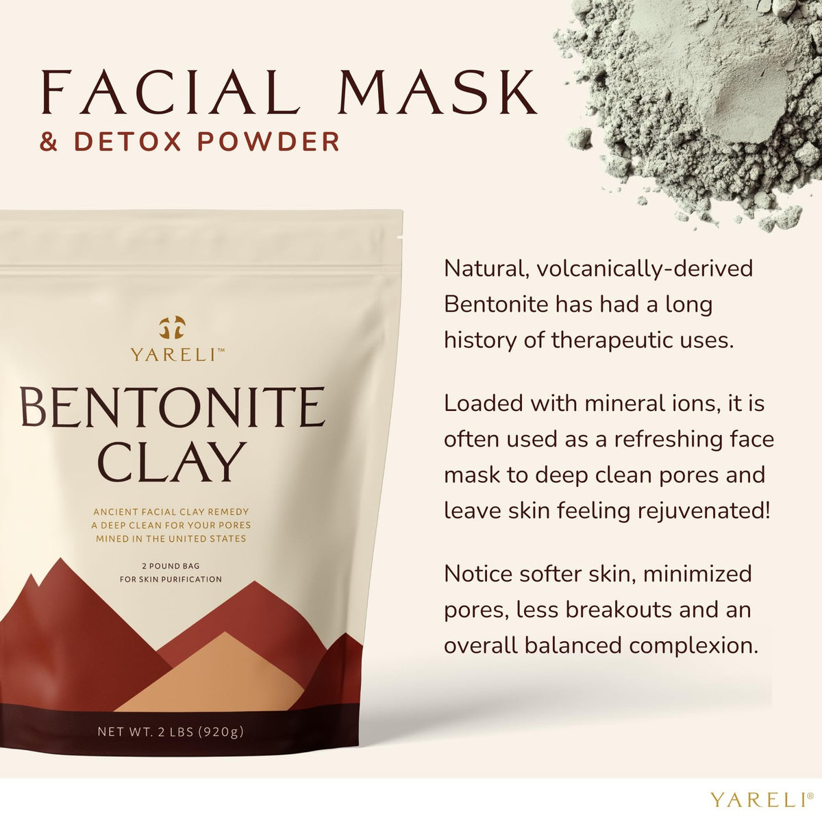Bentonite Clay Powder Facial Mask & Deep Cleansing - 32 Ounce