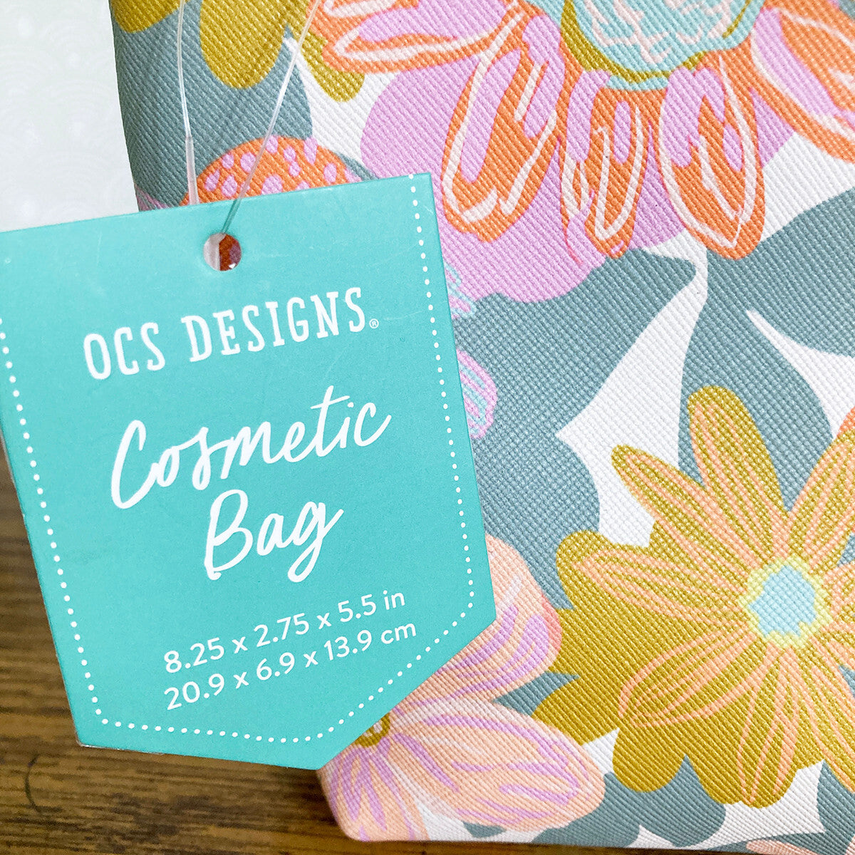 Earthy Floral Cosmetic Bag with Zip Closure - Travel Organizer Pouch for Makeup & Toiletries