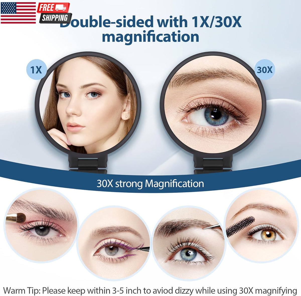 30X Magnifying Hand Mirror with 1X/30X Dual Sides – Portable Foldable Makeup Mirror