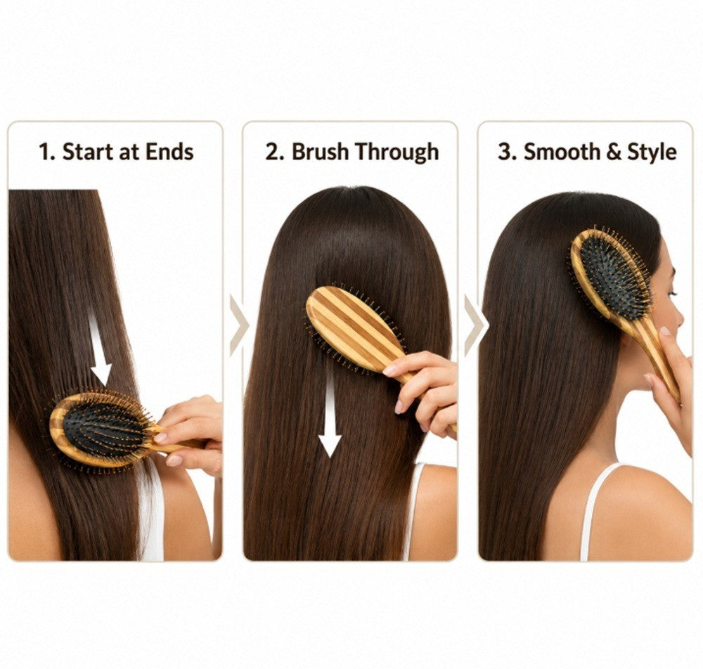Bamboo Boar Bristle Hair Brush for Thick Curly Fine Hair - Scalp Massage Comb