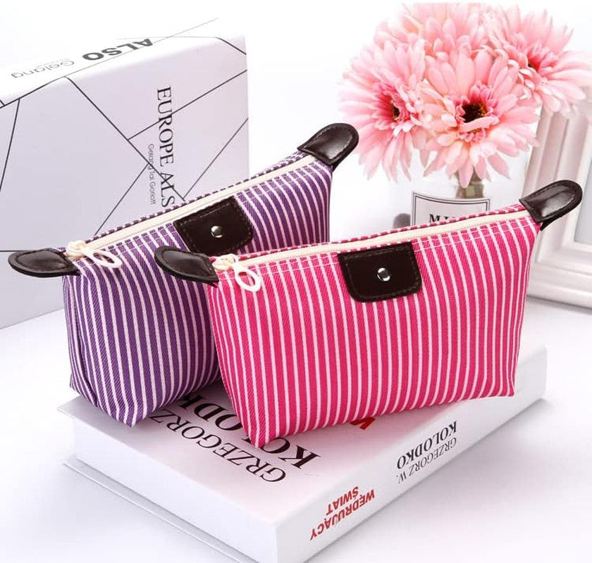 Travel Makeup Bag Set - Preppy Nylon Cosmetic & Toiletry Organizer