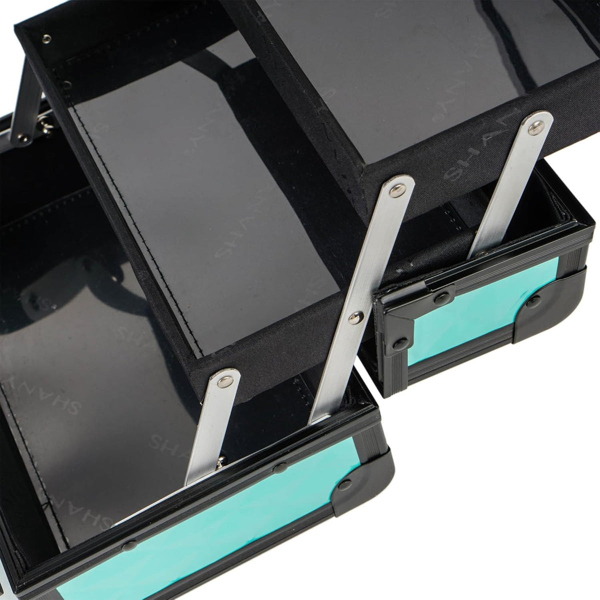 Portable Makeup Case with Mirror Turquoise Travel Cosmetic Organizer with Lock and Trays