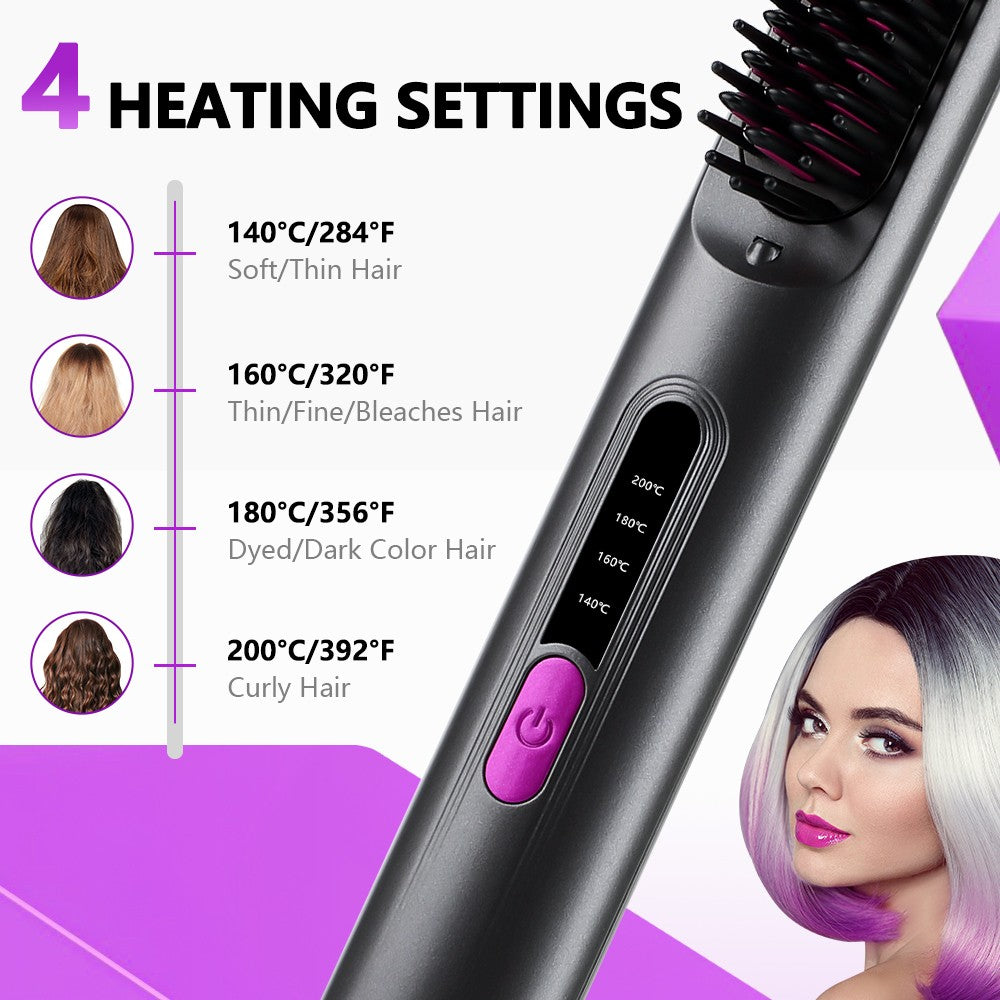 Portable USB Rechargeable Hair Straightening Comb with 4 Heat Levels