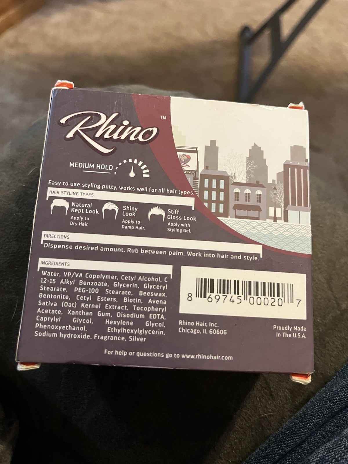Rhino Hair Styling Putty 3 oz - Strong Hold Hair Wax for Men & Women