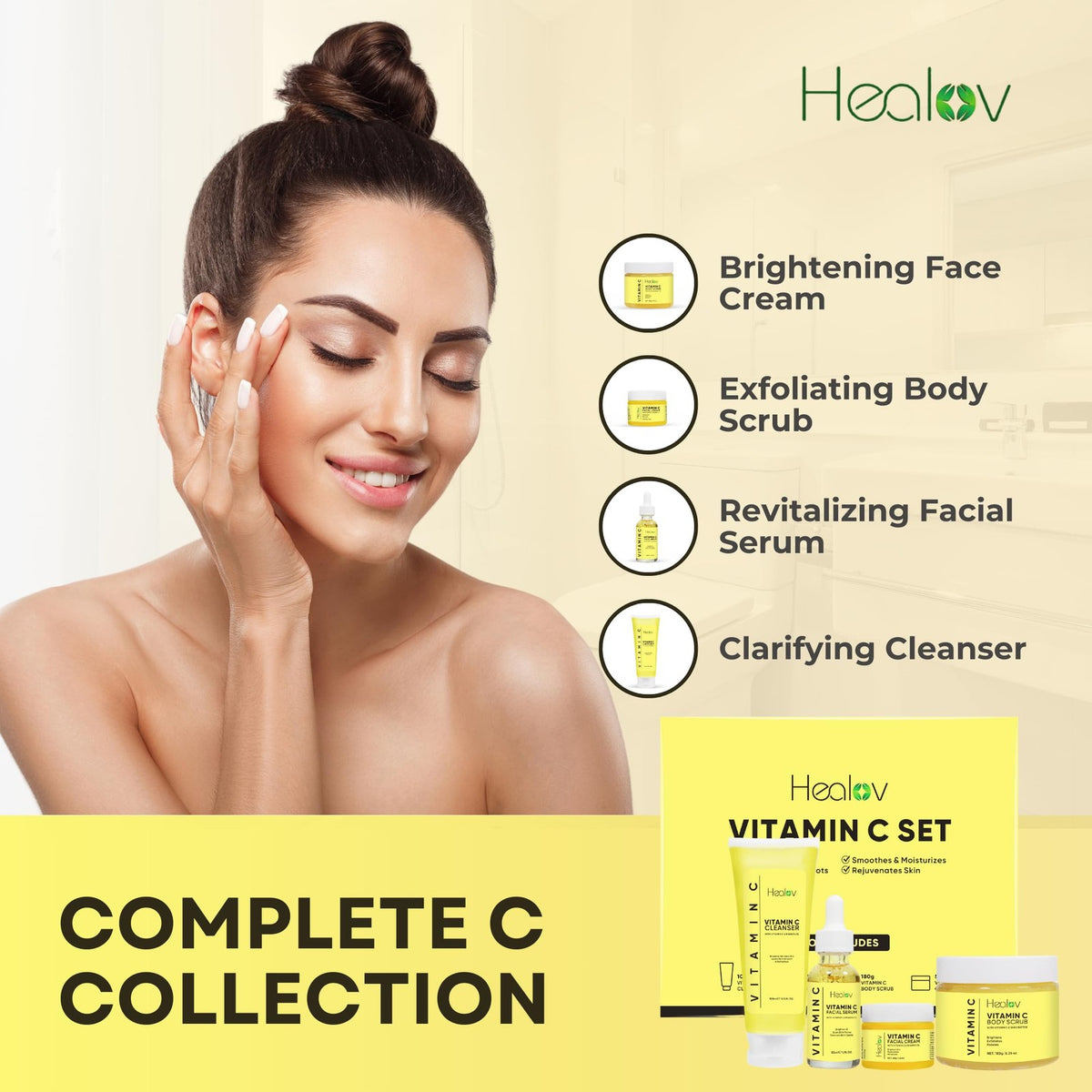 Vitamin C Skincare Set with Cleanser, Serum, Body Scrub & Lotion – Anti-Aging & Brightening