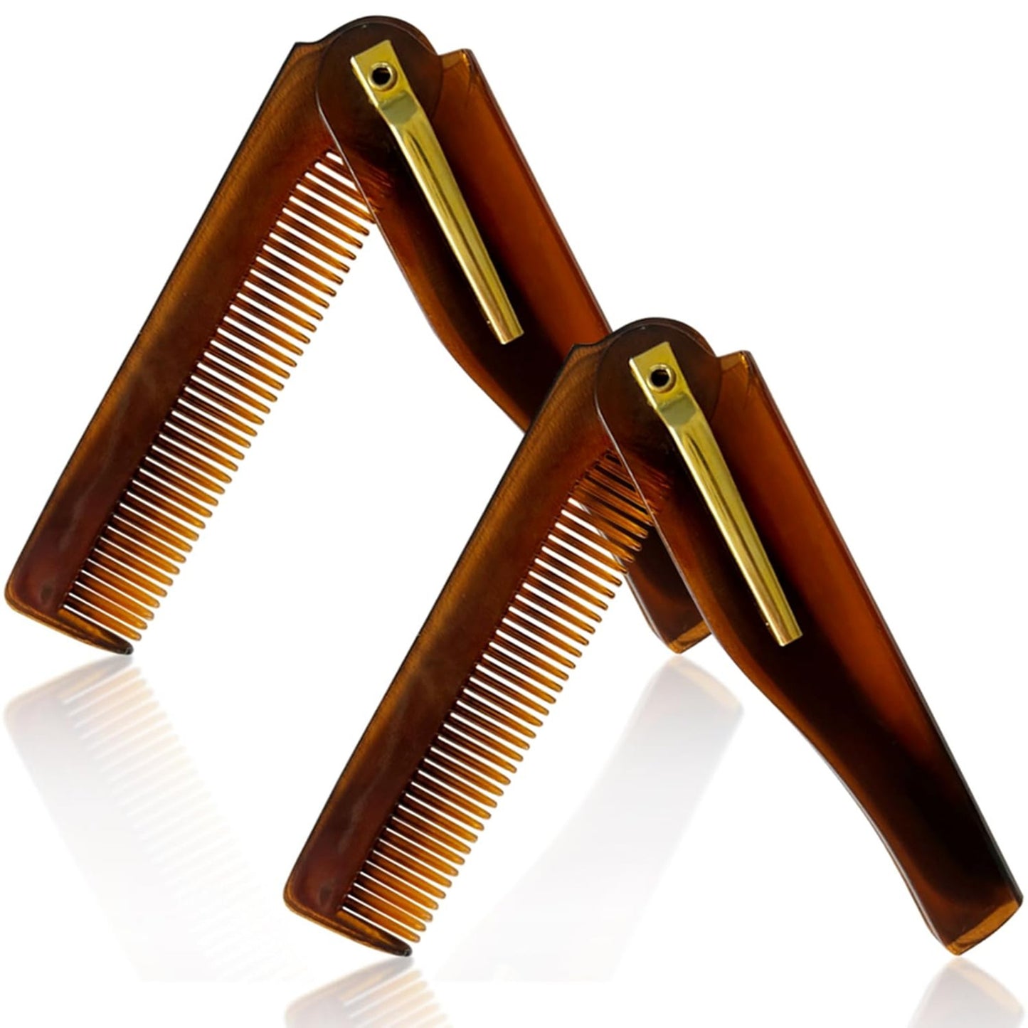 Men's Handmade Folding Pocket Comb - 6.69-Inch Fine Tooth Amber Finish