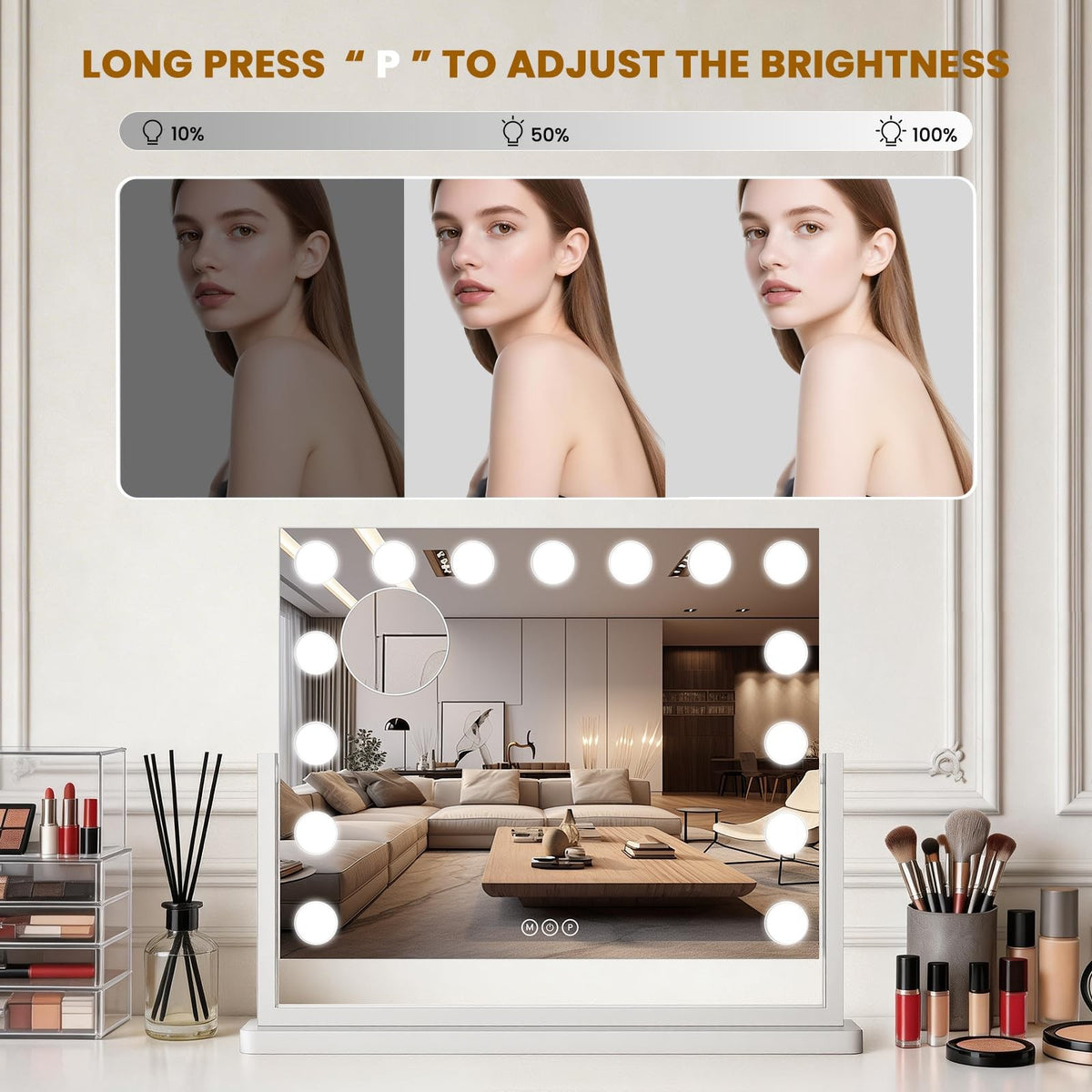 Bearolve 23x17 Inch Hollywood Vanity Mirror with Lights, Adjustable Brightness & 3 Modes