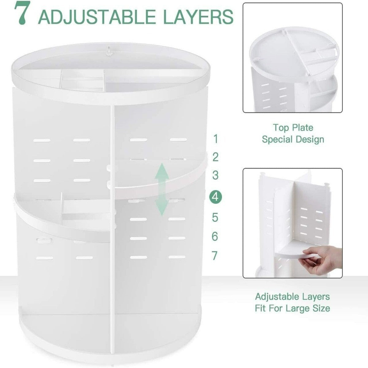 Adjustable Makeup Organizer Box - White Cosmetic Storage Solution
