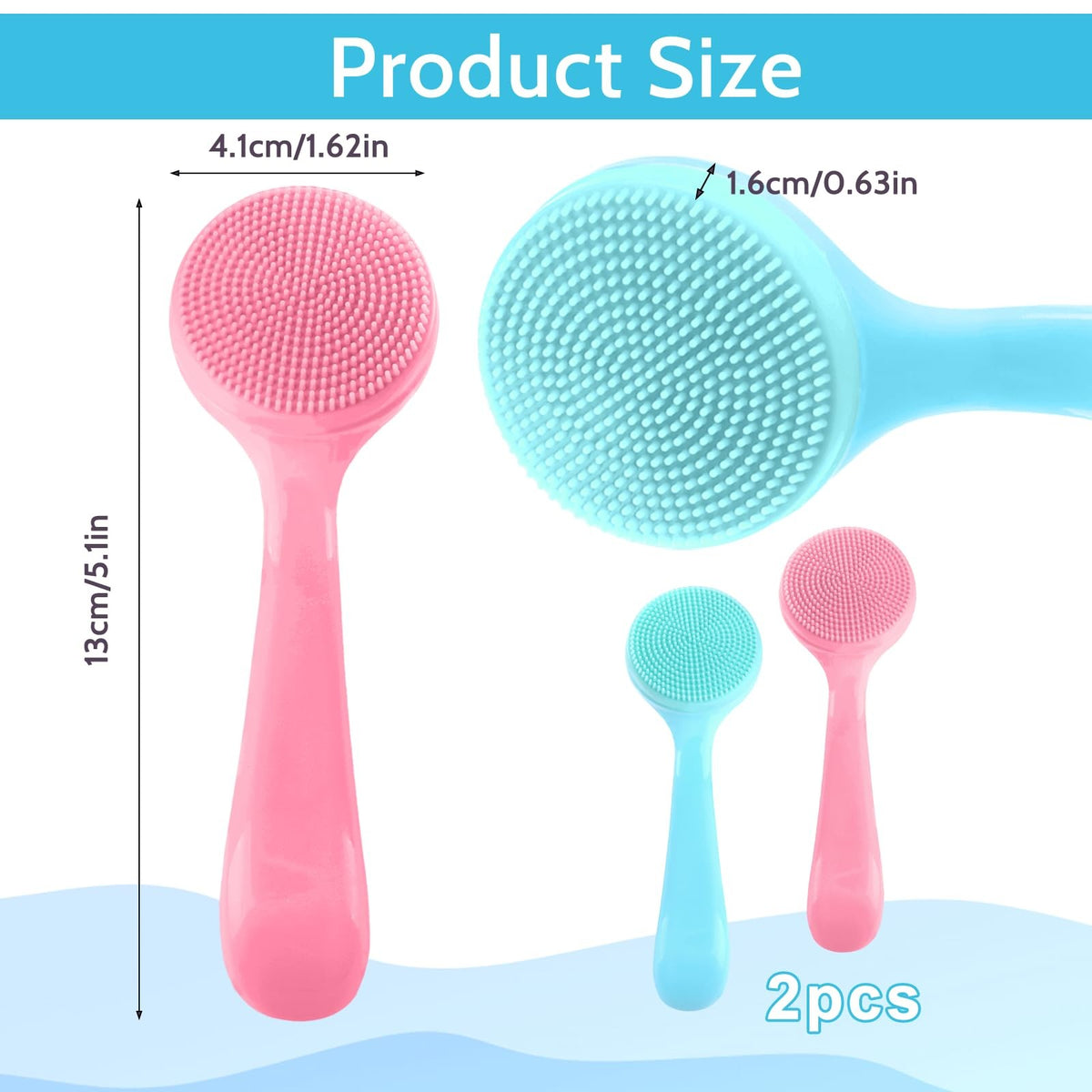 Silicone Facial Scrubbing Brushes 2-Pack Blue & Pink Skin Care Tools