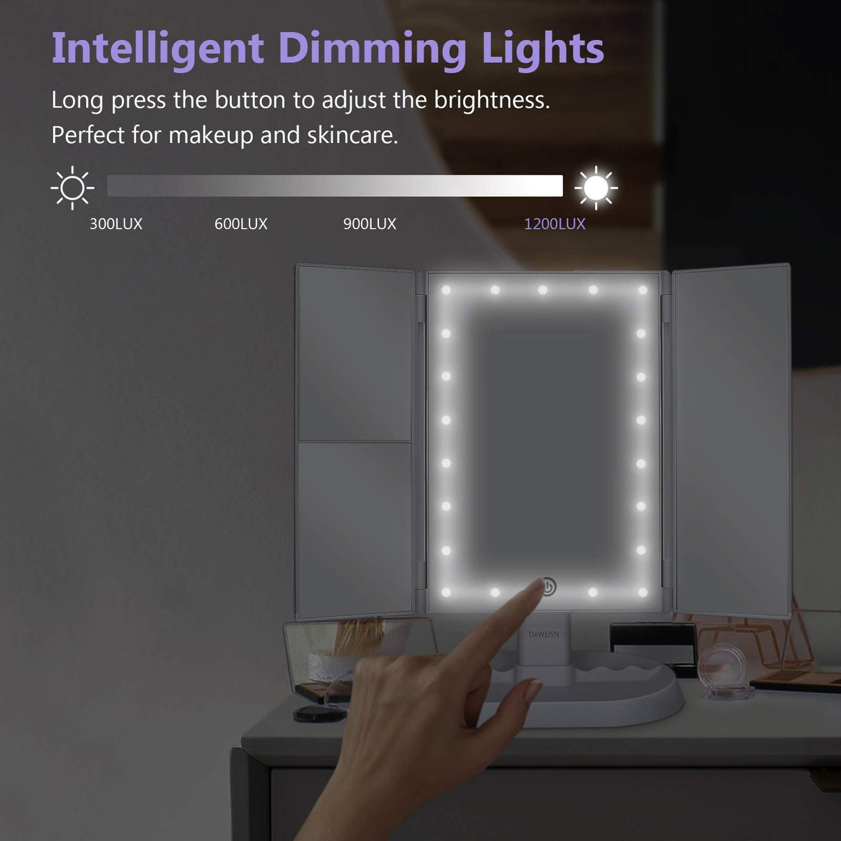 Lighted Vanity Makeup Mirror with 21 LEDs & 3x Magnification - Touch Control