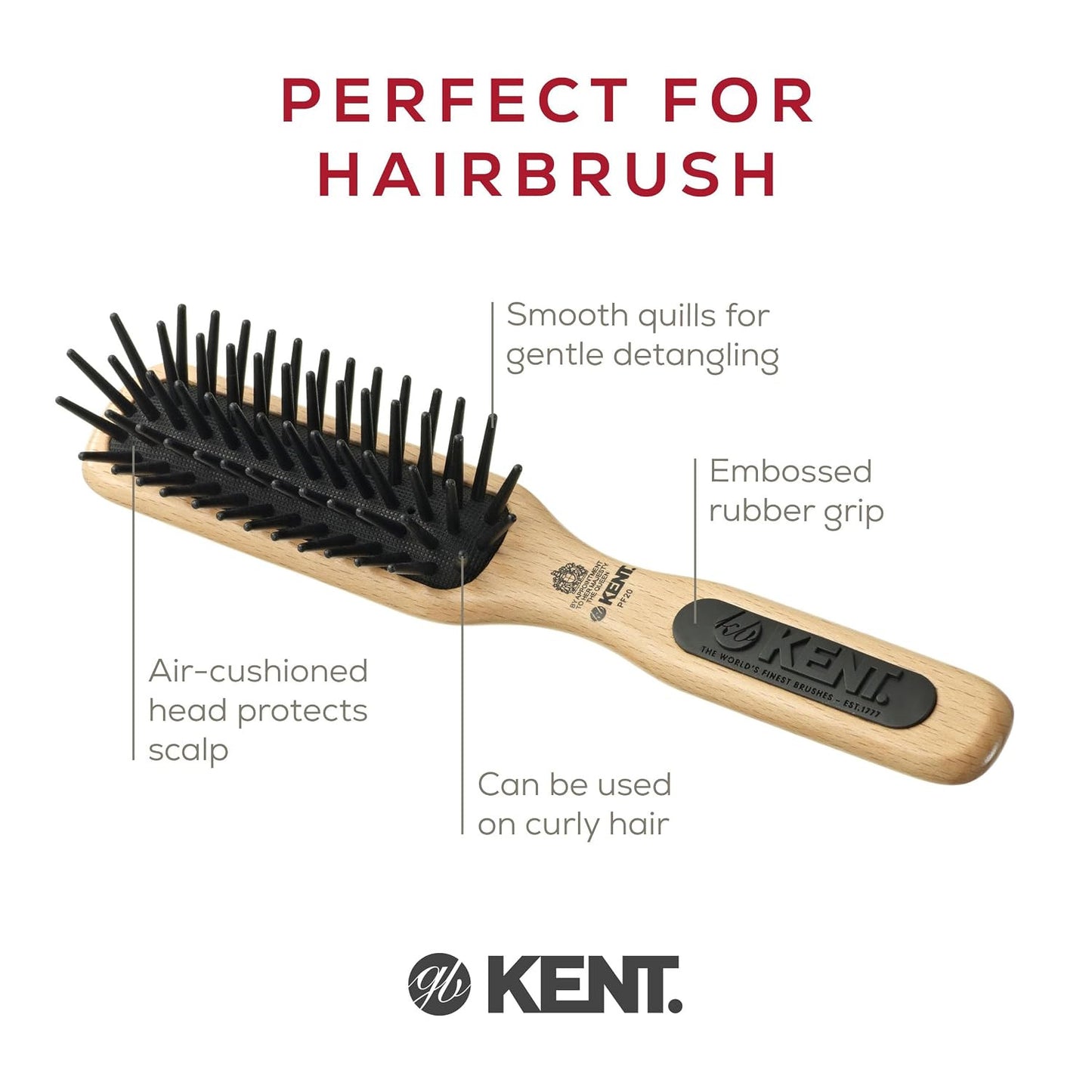 Kent PF20 Narrow Cushion Paddle Hair Brush for Detangling & Scalp Care