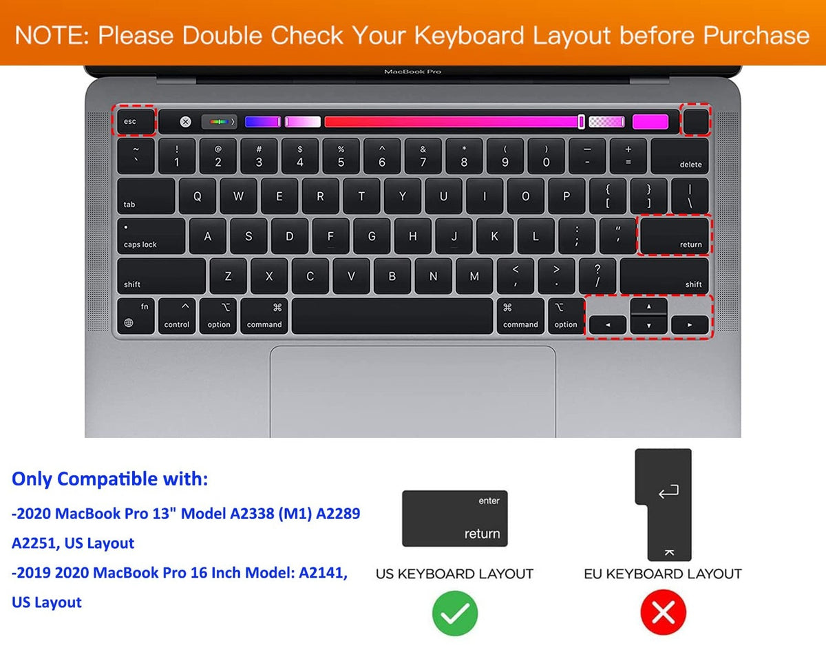 MacBook Pro 13 Keyboard Cover Skin with Shortcuts for 2024 M2 & M1 Models