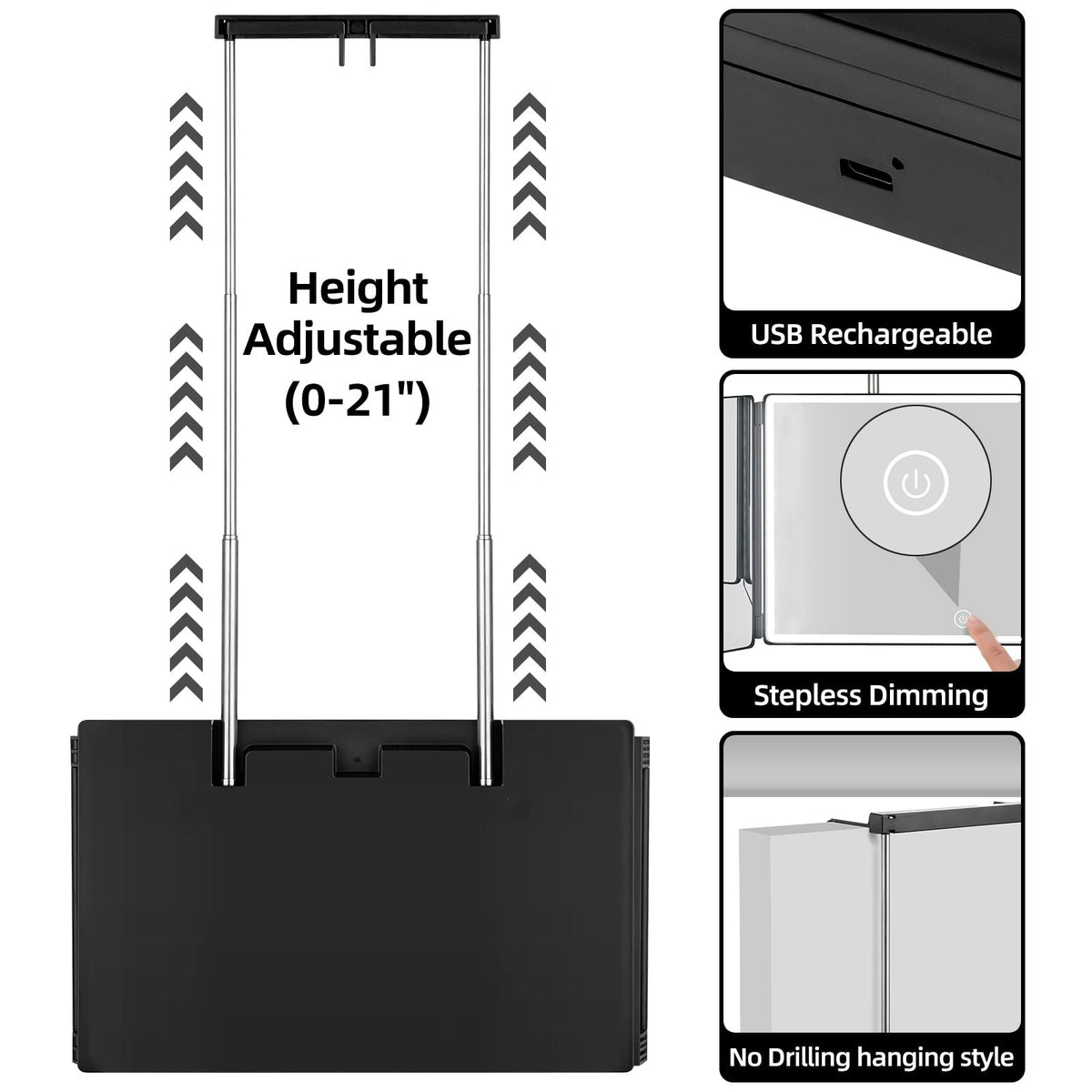 Rechargeable 5-Way Mirror for Hair Cutting & Styling with LED Light