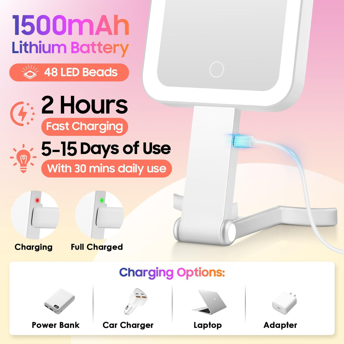 Lighted Travel Mirror with Magnification 30X/1X, Portable Makeup Mirror with LED Lights