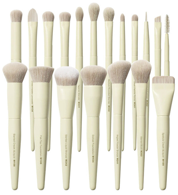 18-Piece Makeup Brush Set with Labeled Handles - Face & Eye Brushes