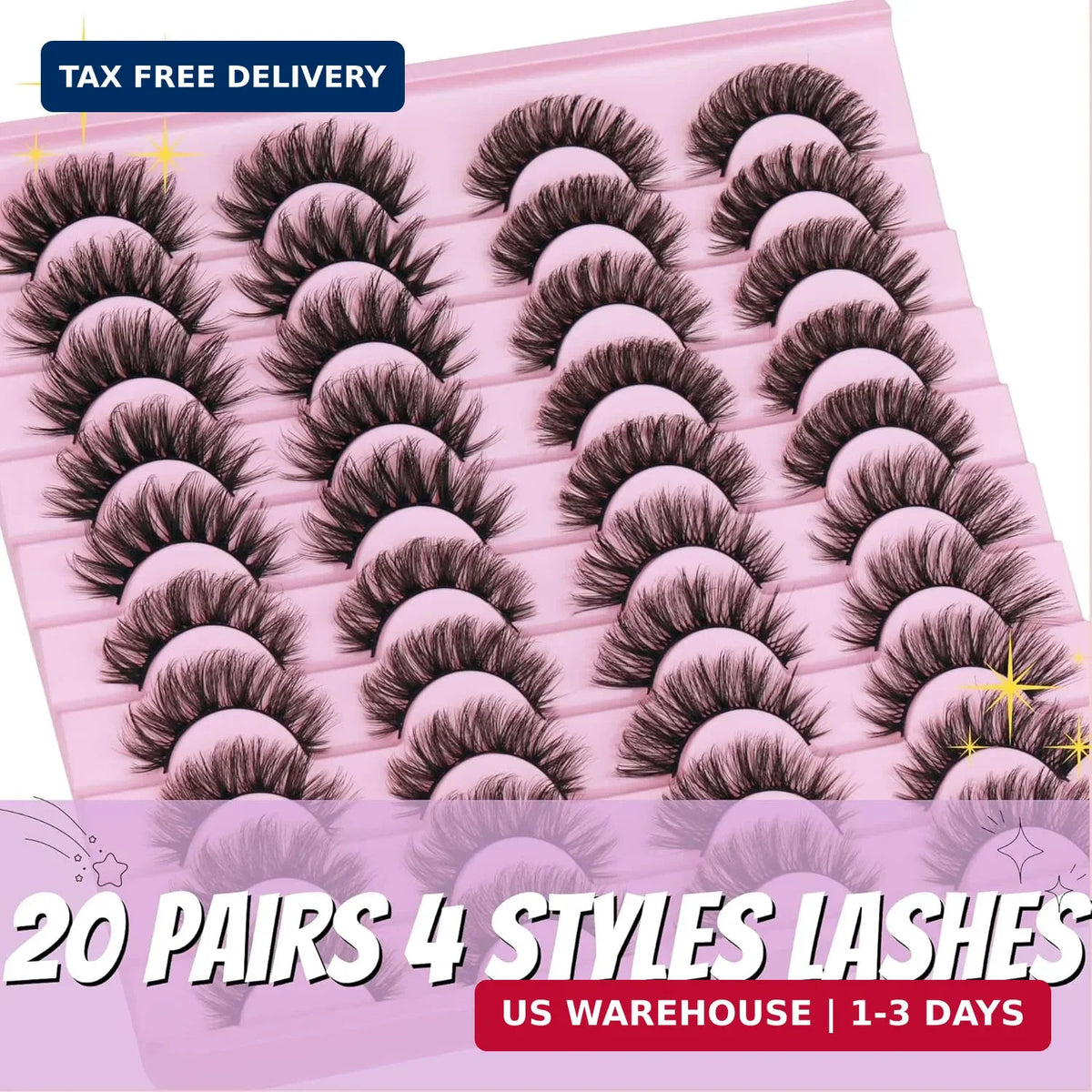 20 Pairs False Eyelashes Set Natural Wispy Fluffy Cat Eye Faux Mink Lashes