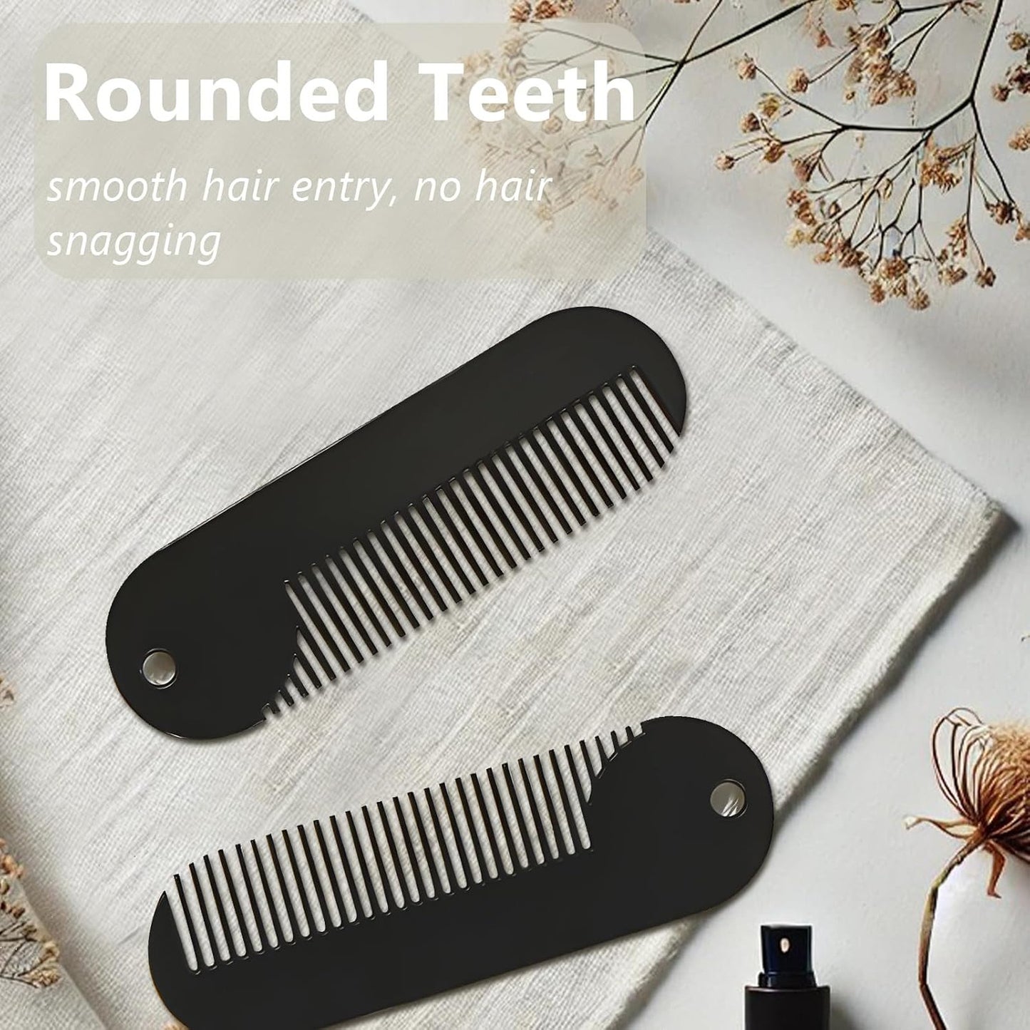 Portable Metal Fine Tooth Beard Comb - Black Mini Pocket Grooming Tool