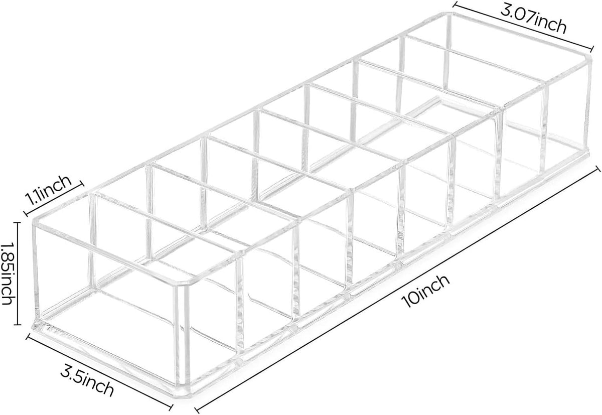 Clear Acrylic Makeup Compact Organizer with 8 Compartments - Vanity Storage Stand