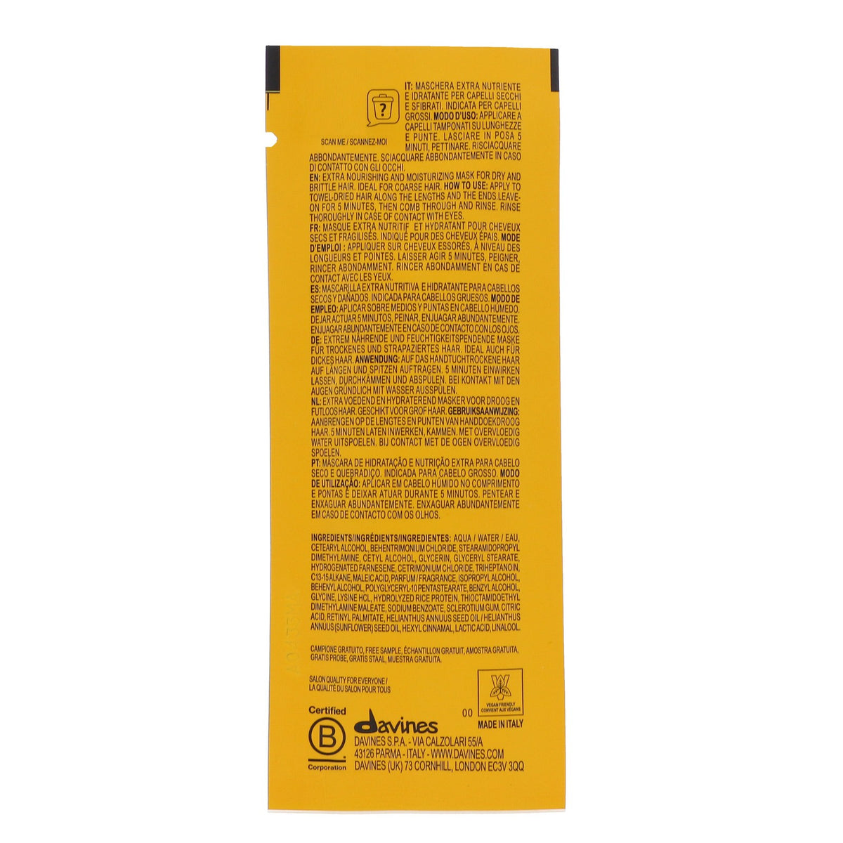 Vegetarian Hair Mask Sachet 12 Pack - Deep Conditioning Hair Treatment