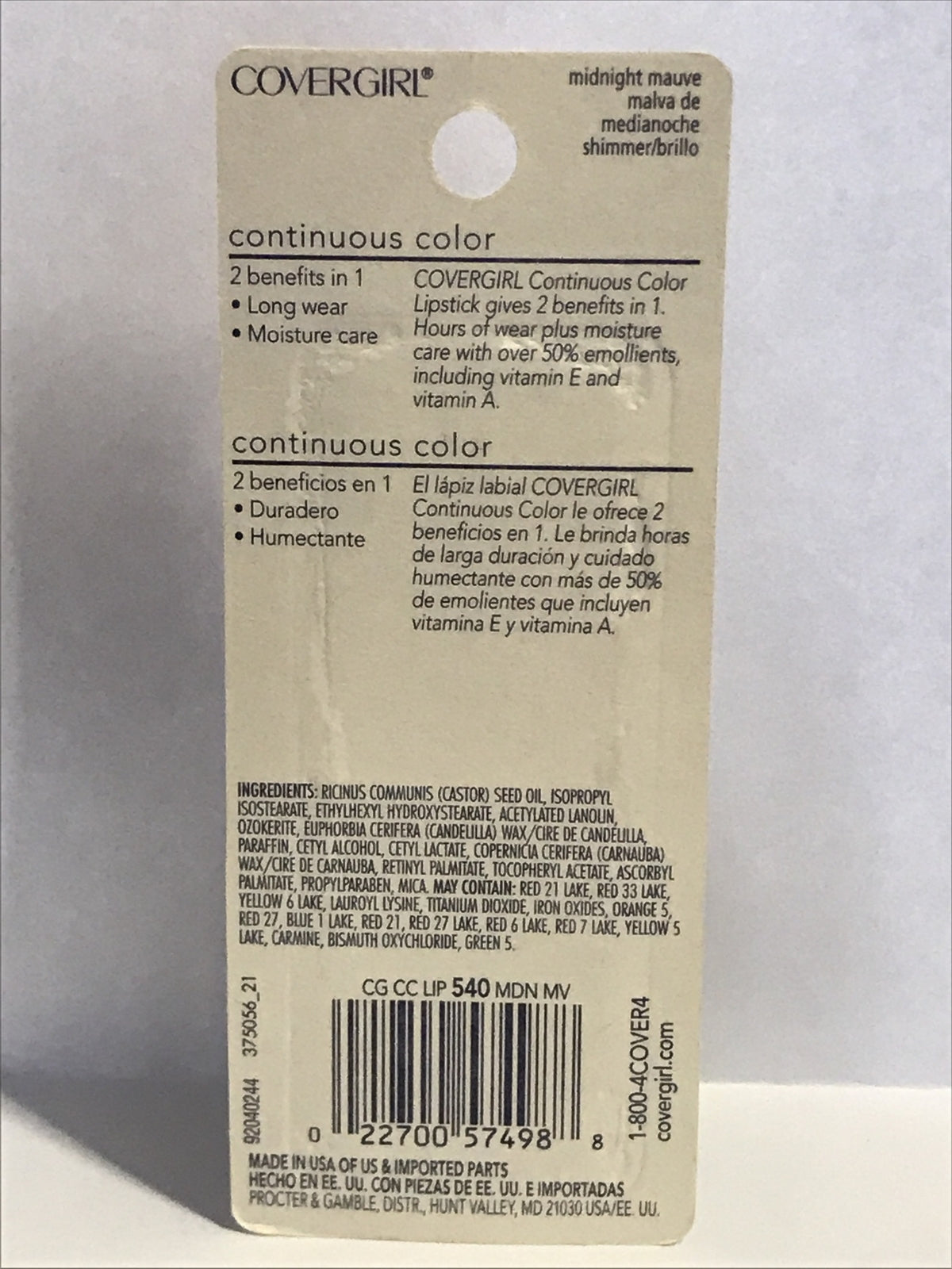 Lipstick - Continuous Color Lipstick #540 Midnight Mauve, Long-Lasting