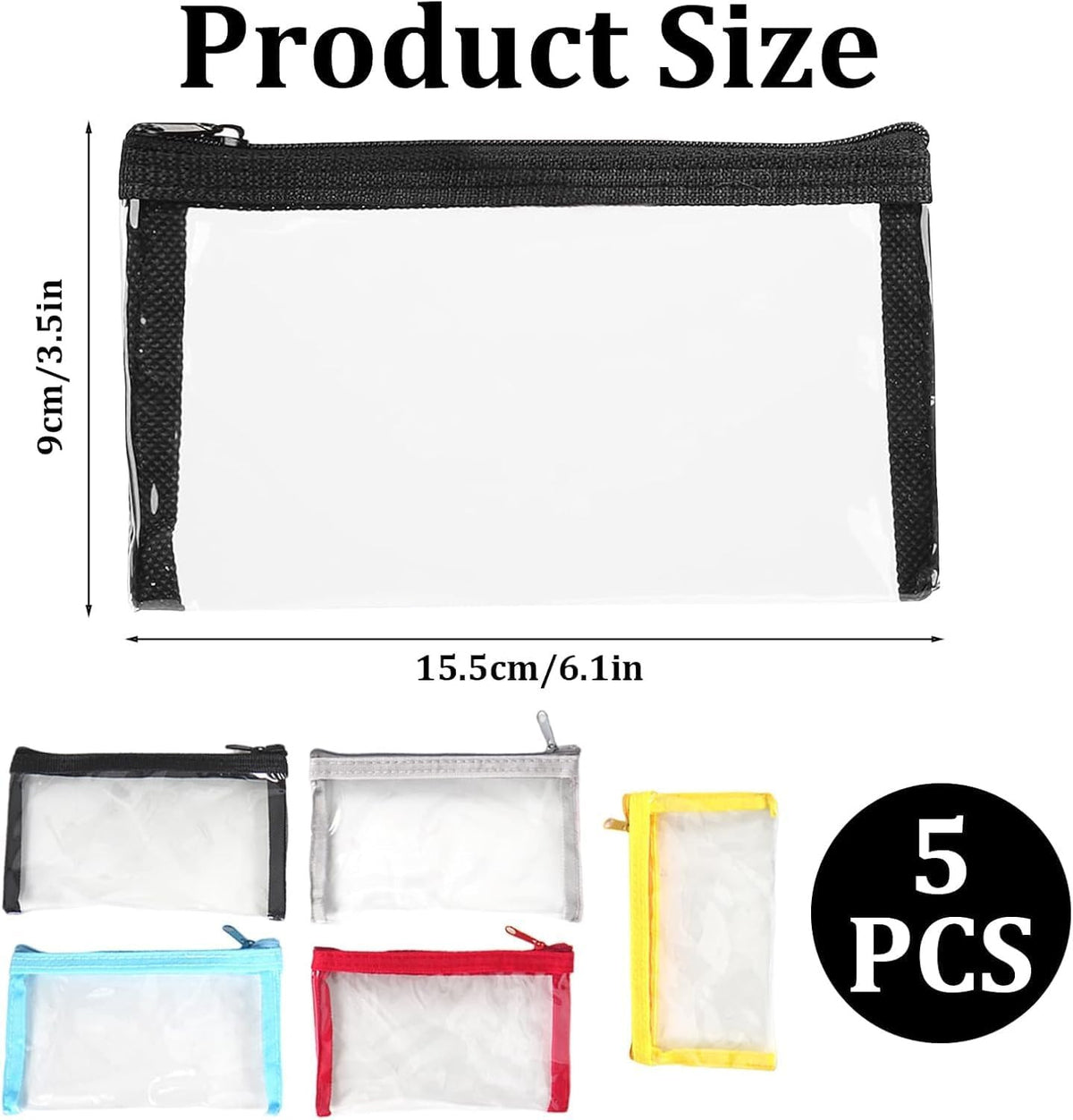 Small Clear Makeup Bags with Zipper - Water-Resistant Travel Pouches, 5-Pack