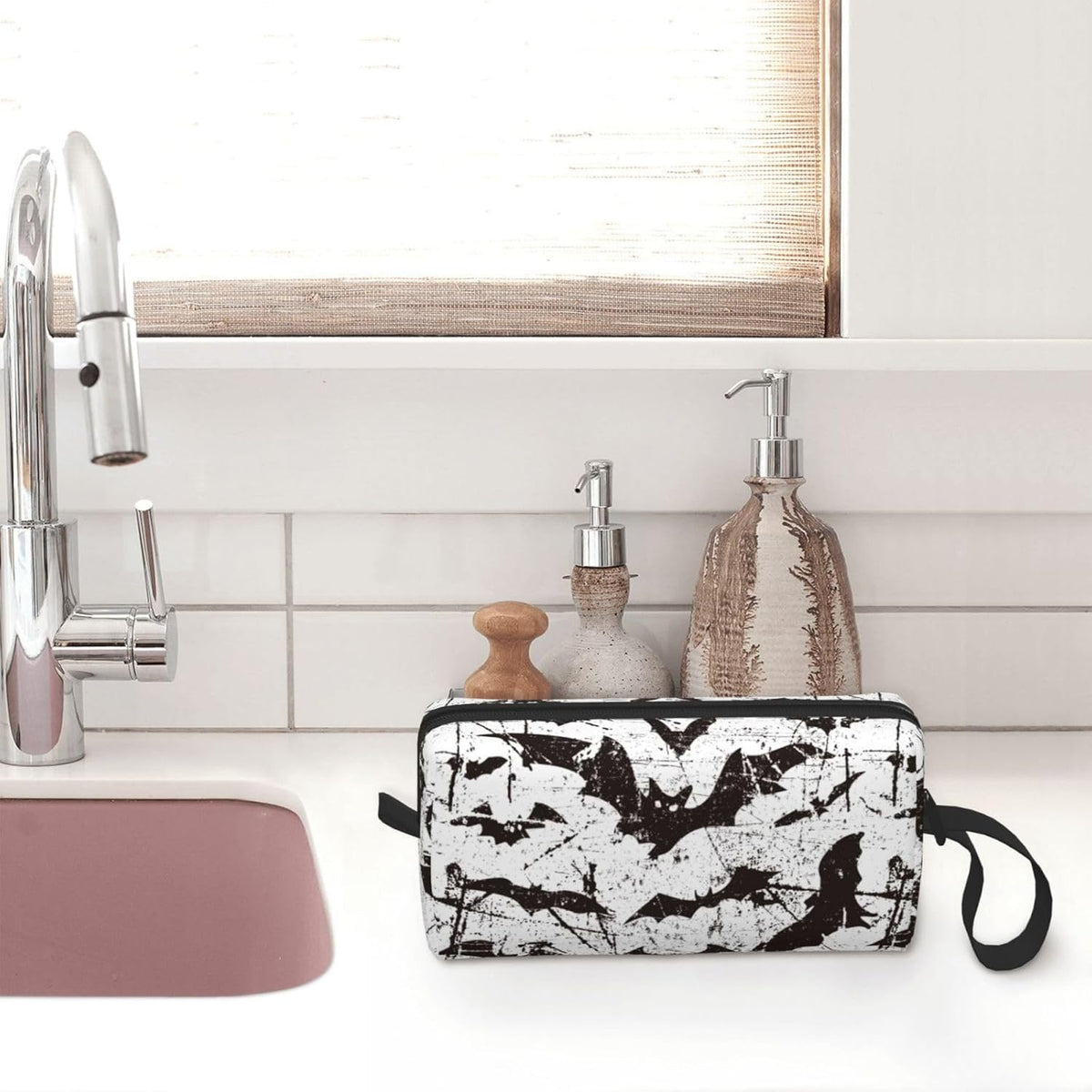 Small Travel Makeup Bag Organizer - Portable Cosmetic Pouch with Handle