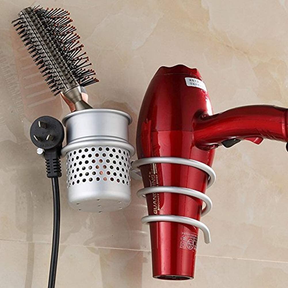 Wall-Mounted Hair Dryer Holder with Comb Storage Rack for Bathroom