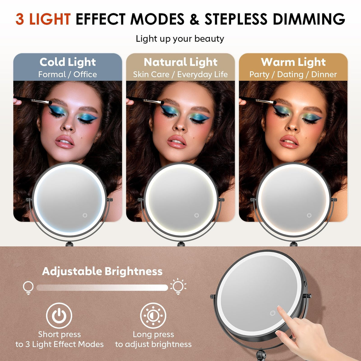 9-Inch Wall Mounted Lighted Makeup Mirror with LED Brightness, Rechargeable Double-Sided 1X/30X Magnification