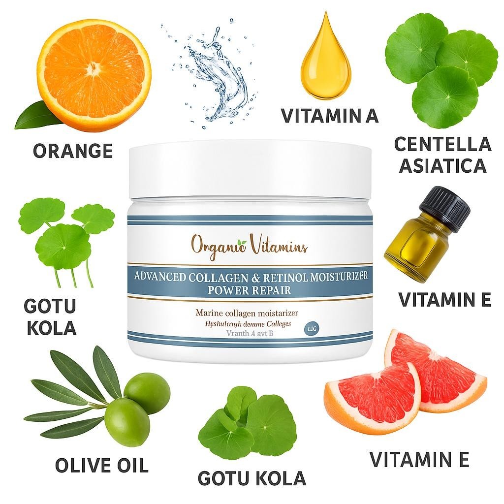 Natural Collagen Face and Body Cream with Retinol Vitamin C E 4oz Anti-Aging