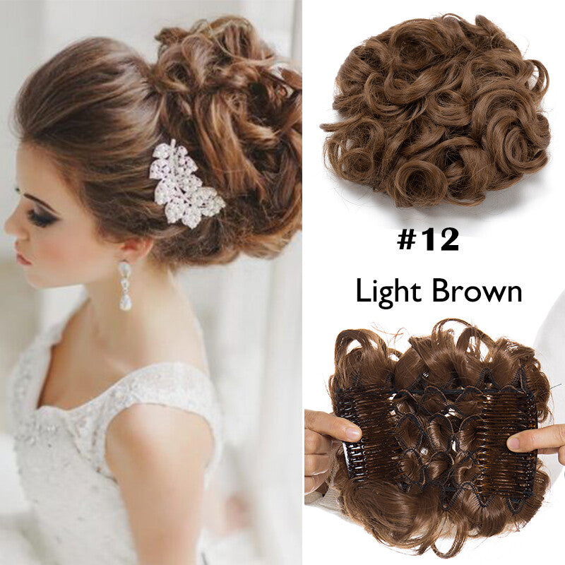 Large Curly Clip-In Hair Bun Extension for Thick Updos - Multiple Colors