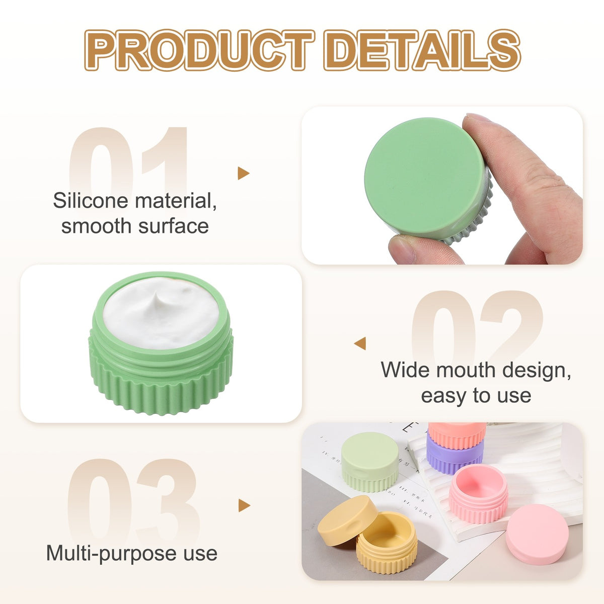 Silicone Travel Cream Jars Set - 4pcs Grass Green, Leak-Proof, 20ml