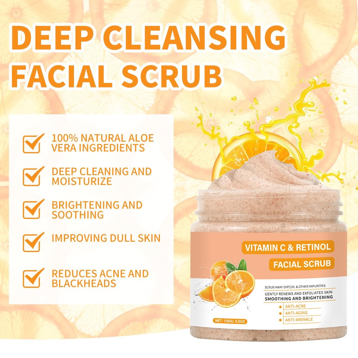Vitamin C Face Scrub, Exfoliating Facial Wash with Retinol,