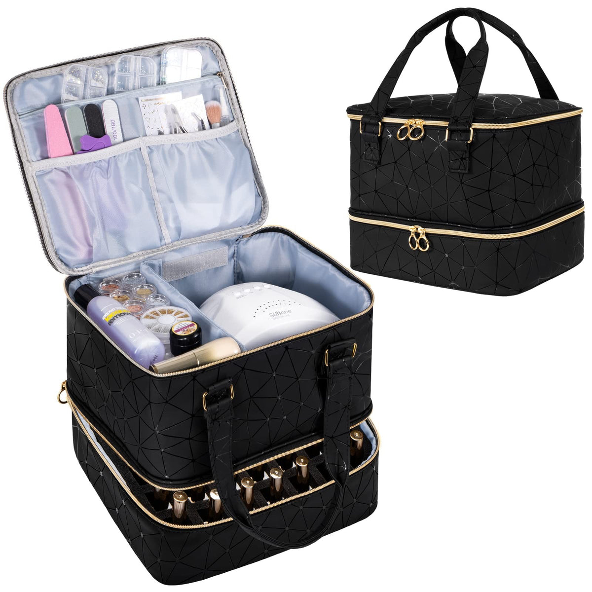 Large Capacity Nail Polish Organizer Bag Holds 42 Bottles with Lamp & Accessories