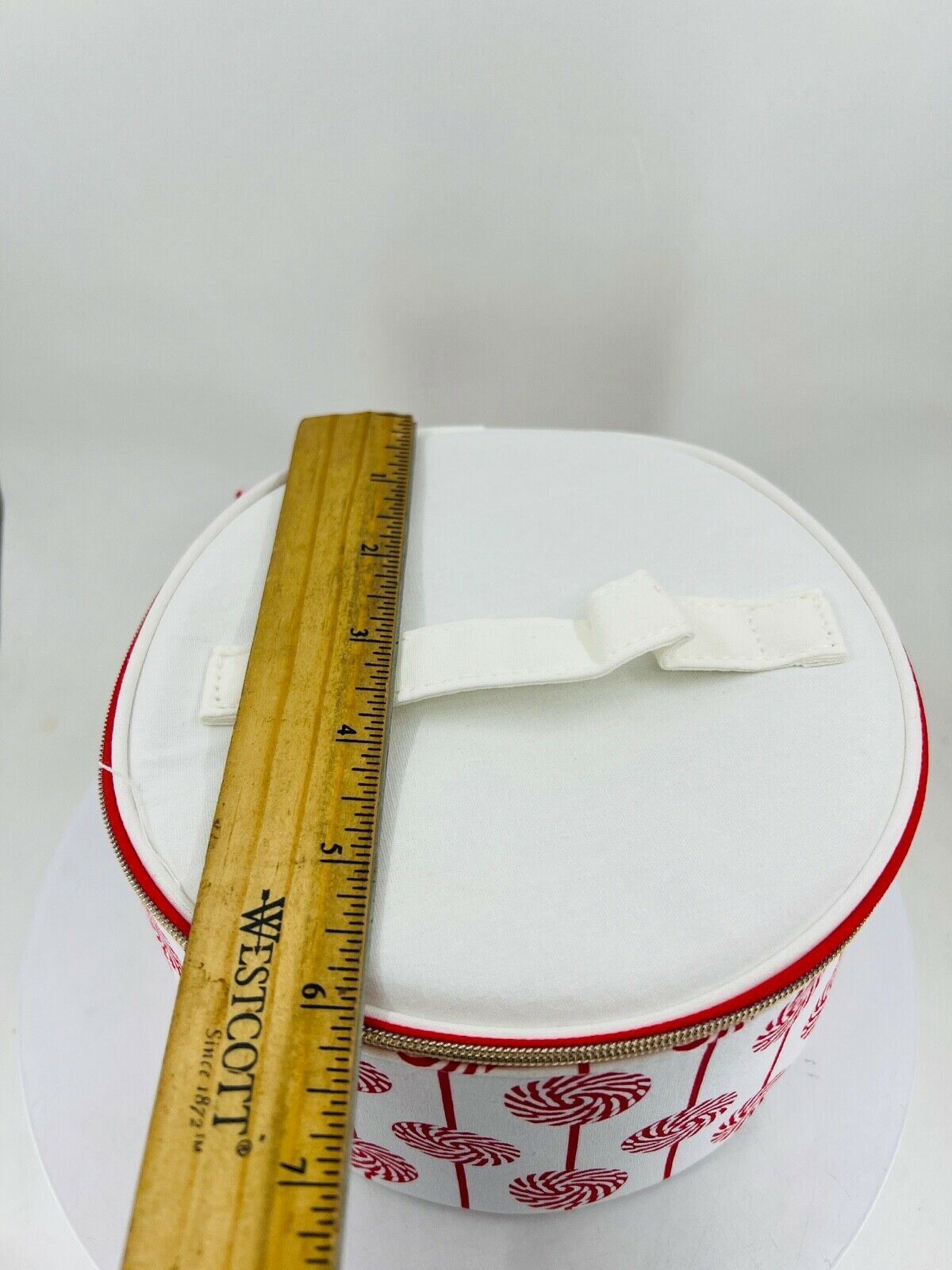 Clarins Cosmetic Pouch with Zipper & Handle — Fabric Round Bin