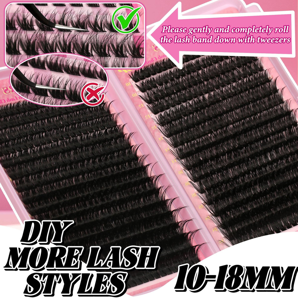 DIY Lash Extension Kit with 640 Clusters, Lash Bond & Seal, Tweezers