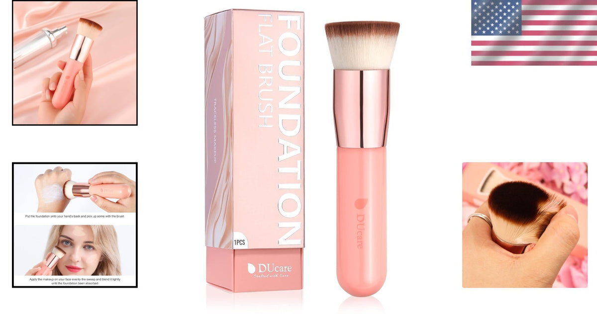 Flat Top Kabuki Foundation Brush for Flawless Makeup Blending - Dense Synthetic Bristles