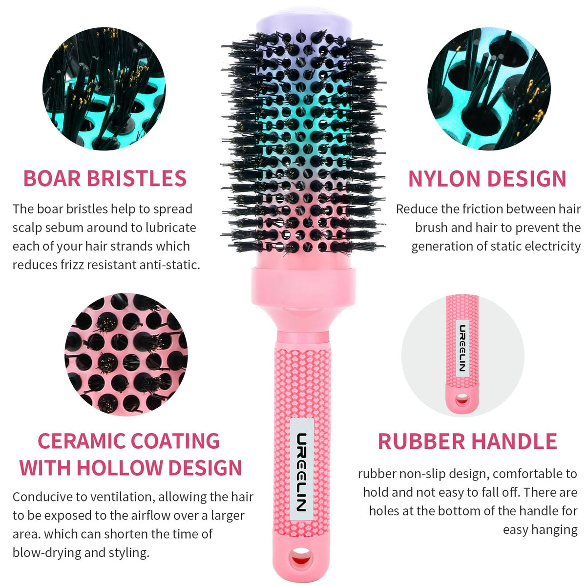 Round Hair Brush 43mm 1.7 Inch Ceramic Ionic Styling Tool