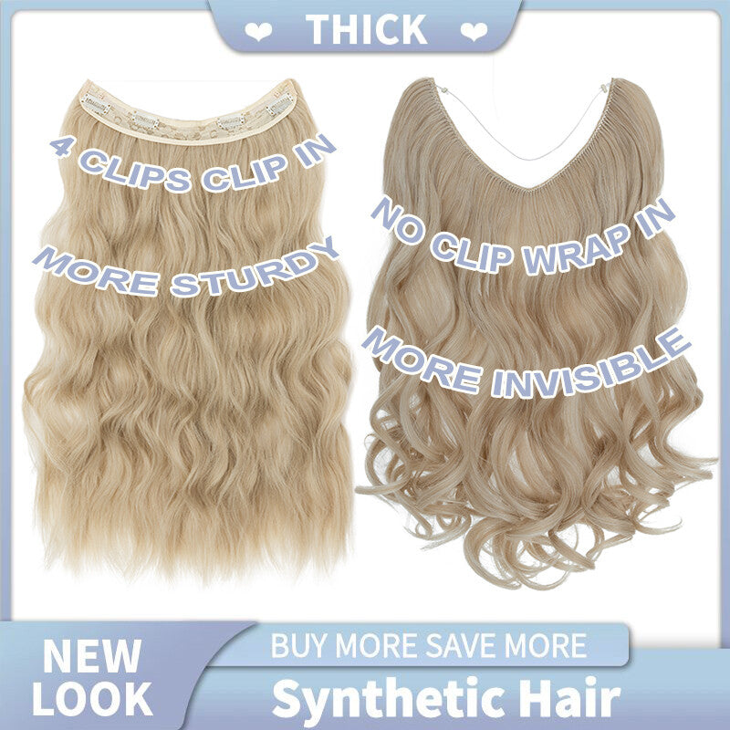 Invisible Wire Hair Extensions Full Head Curly Synthetic Hair with Nano Rings