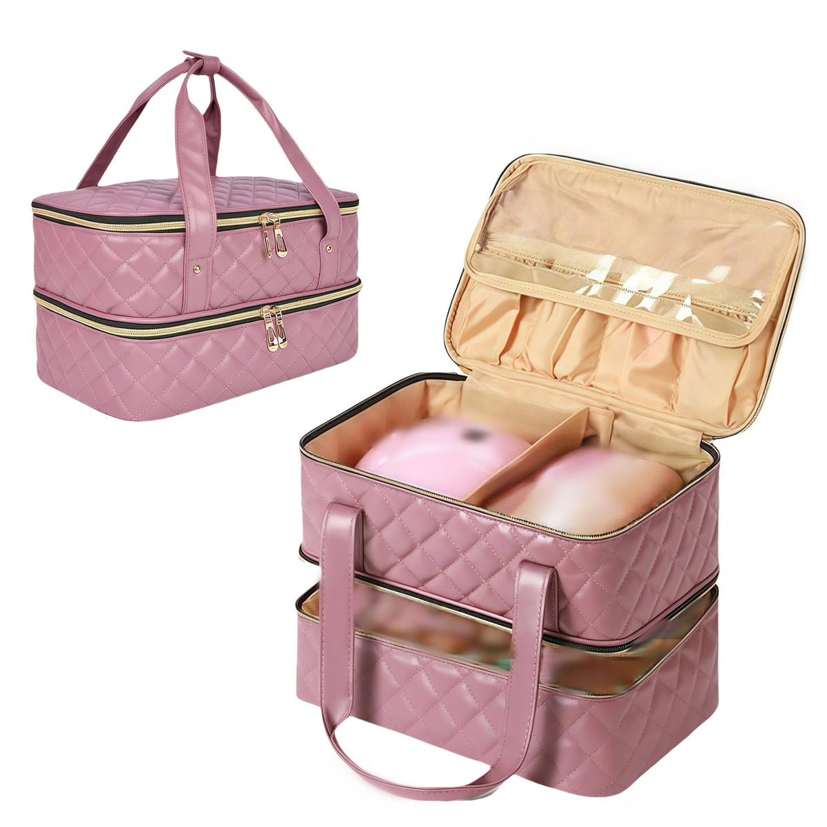 Nail Polish Organizer Case Holds 40 Bottles with Lamp Storage - Pink