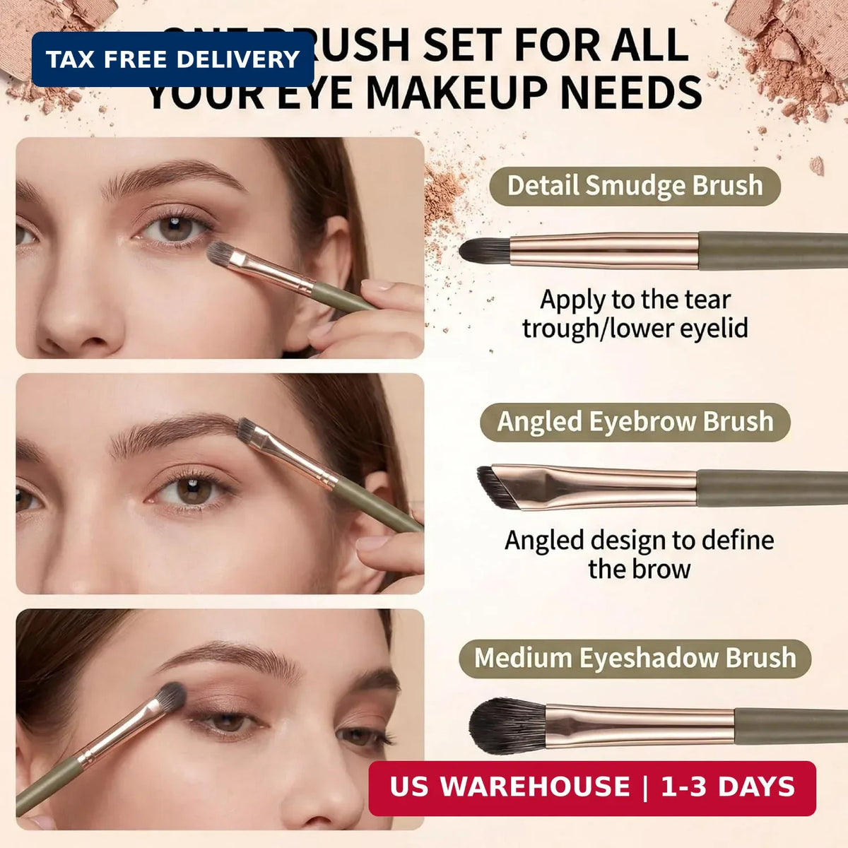 Professional Eye Makeup Brush Set - 5 Pcs Eyeshadow & Eyebrow Brushes