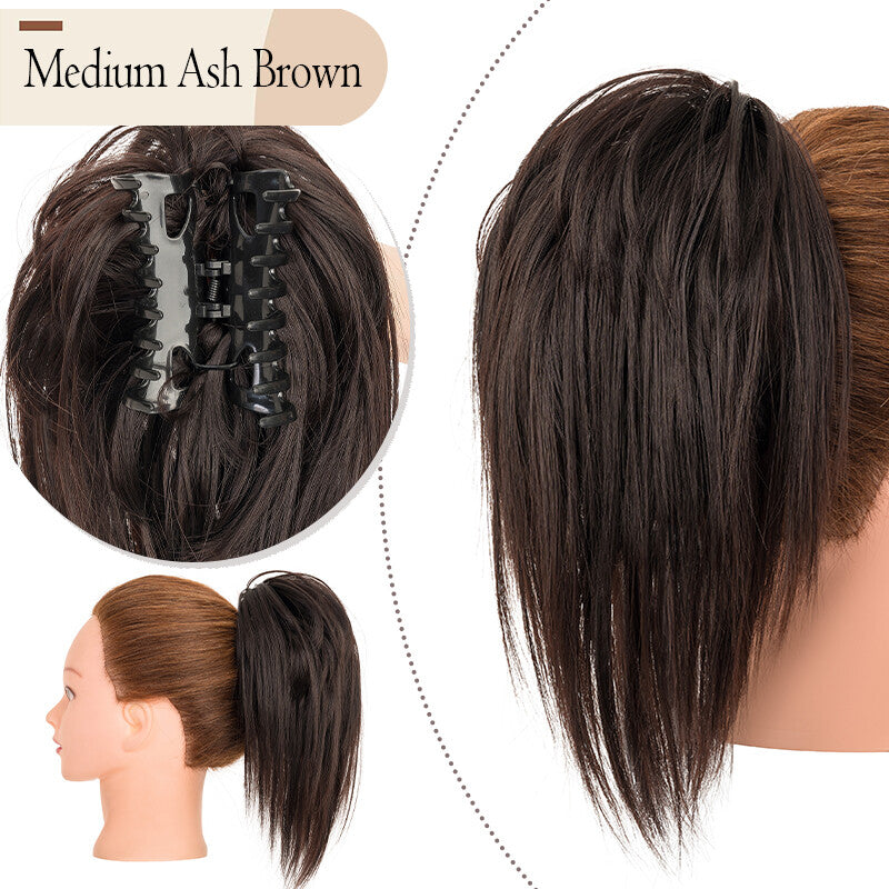 Messy Bun Scrunchie Hair Ponytail Claw Clip Updo Extensions - Thick Ombre Style