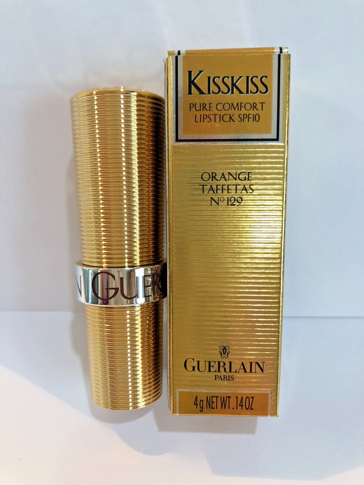 Guerlain KissKiss Pure Comfort Lipstick Orange Taffetas No. 129 NIB