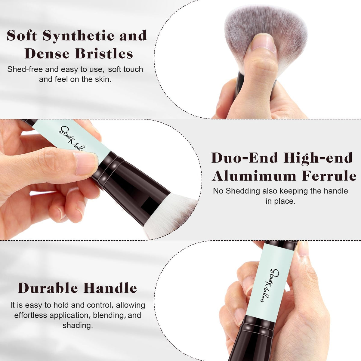 Dual-End Makeup Brush Set - 5 Pcs, Synthetic Bristles, Portable for Foundation, Eyeshadow, Blush