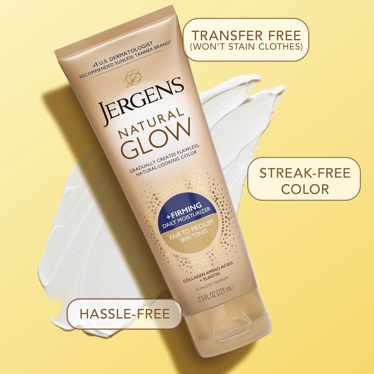 Jergens Natural Glow Firming Self-Tanning Body Lotion, Fair to Medium, 7.5 oz - 2 Pack