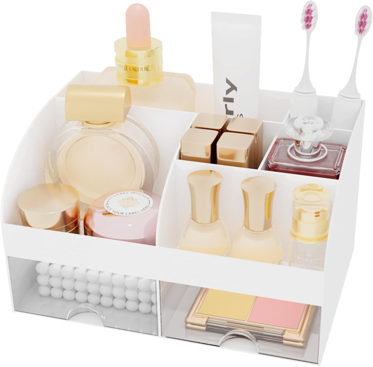 Makeup Organizer with 2 Drawers - Cosmetic Storage for Vanity & Dresser
