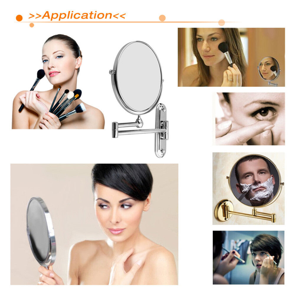 Extending 8-Inch Double-Sided Wall-Mount Makeup & Shaving Mirror with 10X Magnification