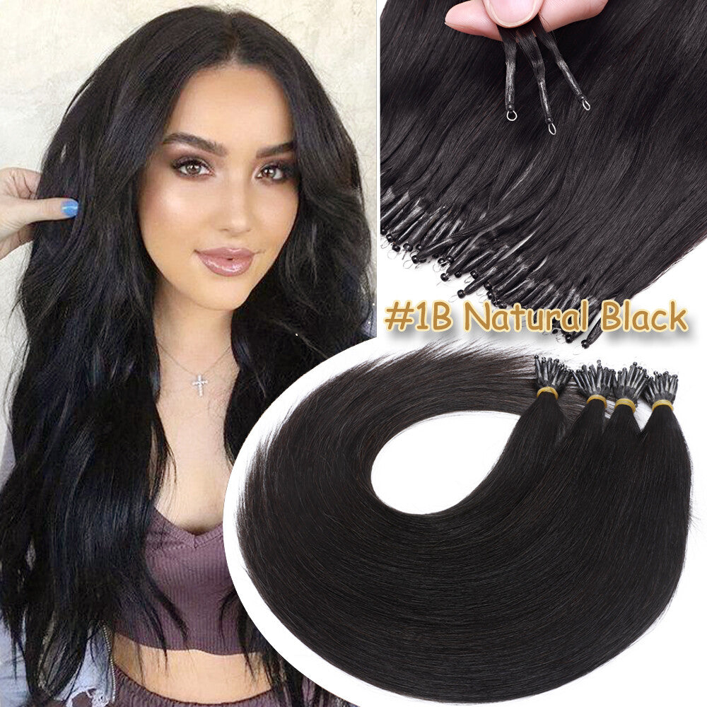 Thick Remy Human Hair Extensions Nano Ring Micro Loop Beads Caramel